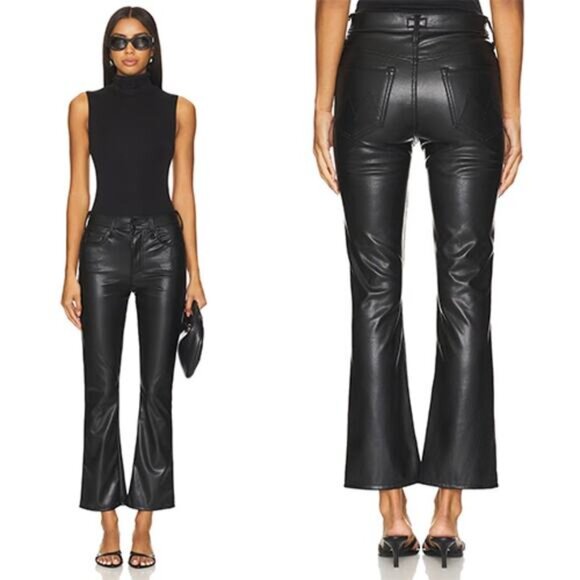 NEW Mother The Insider High Rise Flood Soft Faux Leather Pant Black Size: 27 - Picture 1 of 8